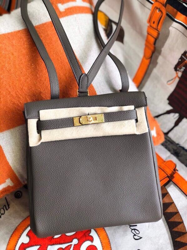 Hermes Kelly Ado Backpack In Dark Grey Clemence Leather